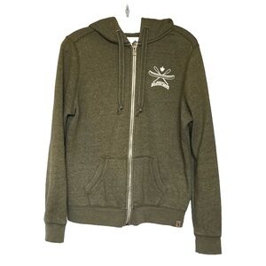 Beaver Canoe Roots Hoodie Green Size L Full Zipper Kangaroo Pocket